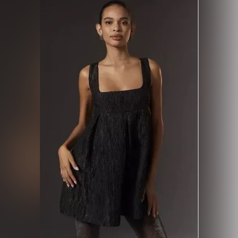 Maeve Sleeveless Square-Neck Textured Babydoll Mini Dress (Anthropologie)